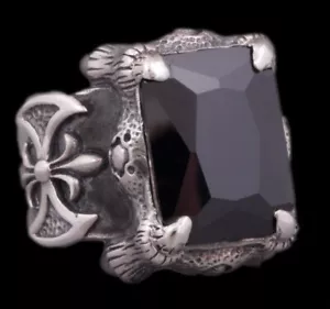28g heavy dragon axe claw black biker skull 925 sterling silver mens ring US 8 - Picture 1 of 12