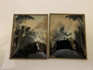 Vintage Silhouette Reverse Painted Glass Man and Woman Framed A Pair - Picture 1 of 2