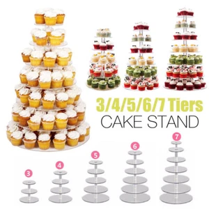 Acrylic Clear Round Cupcake Cake Stand Birthday Wedding Party 3/4/5/6/7/Tier - Picture 1 of 20