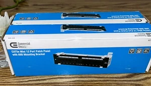 2 x Mini Patch Panel Cat 5e 12 Port 89D Mounting Bracket Commercial Electric - Photo 1/3