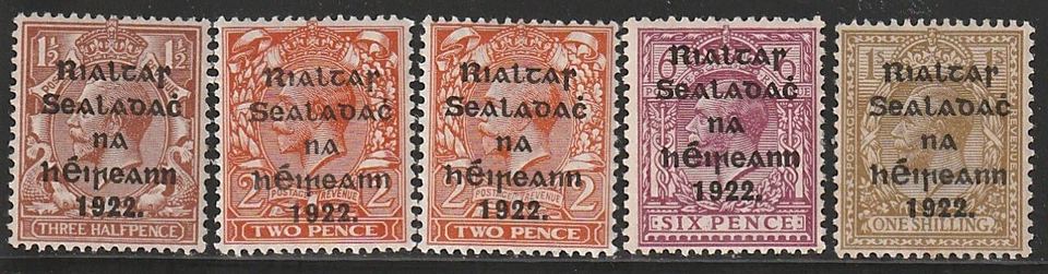 IRLANDA, Scott #15-18, incl. 16b: MNH, como nuevo, 1922 Thom Overprint en negro Foto 1 de 1