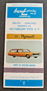 1967 Plymouth Fury III Wagon Dealer Empty Match Book Cover - Strathroy, ON