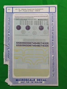 Vintage Microscale Decals 87-774 ACL Switchers & GP7 Purple Silver 1940-57 HO - Picture 1 of 2