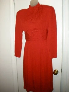 80s Vintage ADELE SIMPSON Fire Engine Red Dress Cocktail Party Women sz 8 Pretty - Picture 1 of 11