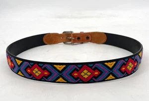 VTG Dotty Smith Womens size M/L embroidered geometric leather Belt plated brass - Picture 1 of 13