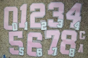 Pink-Gray Authentic Hockey Jersey Back + Sleeve Tackle Twill Number Set Kit 014 - Picture 1 of 1