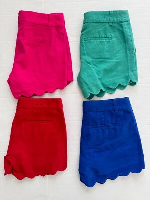 4 de J Crew Pantalones Cortos Festoneados Mezcla de Lino Chino Elegante Rojo/Rosa/Verde/Azul Foto 1 de 4