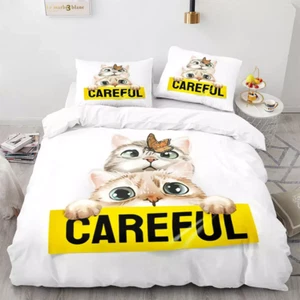 Careful Cat Comforter Cover Pet Quilt Duvet Cover Delightful Bed Decor/Customize - Picture 1 of 2