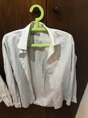 Camicia uomo (L) celeste, decorazione a righe, colletto classico, bottoni - Immagine 1 di 4