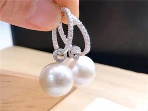 Wunderschöner riesiger AAAAA+++ 10-11mm Echt Akoya Natur Weiß Rund Perlen Ohrring 925 - Bild 1 von 3