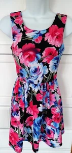 Lily Rose Sundress Mini Dress Junior Sz XS Black/Pink/Blue Floral Stretchy CUTE! - Picture 1 of 3