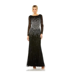 Mac Duggal hochgeschlossen Pailletten verziert Langarm A-Linie Kleid 9226 neu ohne Etikett $ 598 - Bild 1 von 7