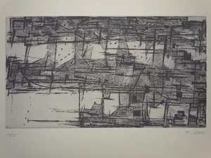 Abstrakte Schiffe Häuser - Ödön Koch signiert numm. Auflage 25 Radierung 20. Jh. - Bild 1 von 4