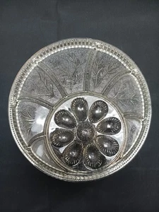 Indiana Glass Pebble Leaf Deviled Egg And Relish Tray 7 Divided Sections - Picture 1 of 5