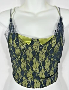 Damen grün Satin Spitze Crop Korsett Top Goth Wald Fee Grunge Vamp Größe M - Bild 1 von 12