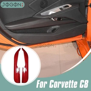 Red Carbon Interior Door Bottom Anti Kick Cover For Corvette C8 Z06 Z51 Stingray - Picture 1 of 15