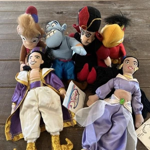 Disney Store Parques Aladdin Jasmine Jafar Abu Genie Iago Bean Bag Juego de Peluche Lote 6 - Imagen 1 de 5