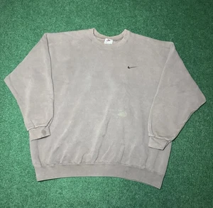 90s Nike Swoosh Crewneck Sweatshirt Sweater Iconic Simple Check Faded Brown XL - Bild 1 von 9