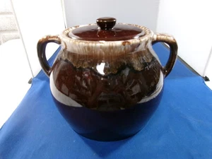 Vintage Brown Drip Glaze Bean Pot w Lid Marked USA 6 1/2" Tall x 6 1/2"Round - Picture 1 of 8