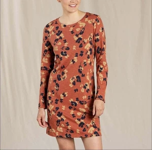 Toad & CO Dress Windmere II Long Sleeve Burnt Orange Floral Organic Size Large - Picture 1 of 12