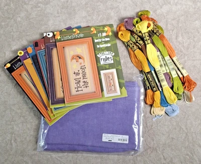 Lizzie Kate Halloween Rules KIT 6 Charts with Buttons Linen DMC Floss, PG - Image 1 of 4