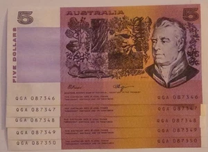 Australian $5 Note Sequential Set x5 QGA 087346 - 350 - Picture 1 of 11