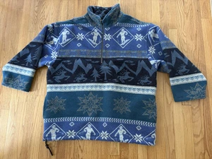 Vintage LL Bean Wool Blend Ski Print Pullover  1/4 Zip Jacket Men’s 2XL Tall - Picture 1 of 7