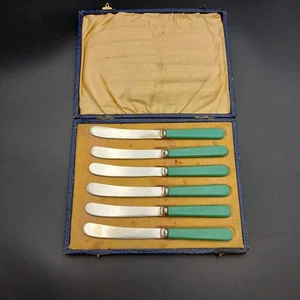 Antike EPNS Buttermesser 6er Set Original Box grün eingestellt - Bild 1 von 11