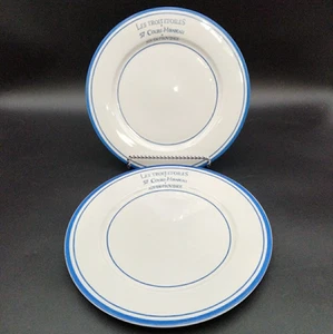 2 Dinner Plates American Atelier French Bistro 5182 10.5 in Blue White No Chips - Picture 1 of 5