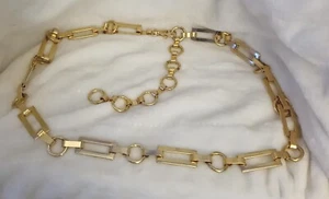 Chain Belt L Goldtone Rectangle And Circle Metal Adjustable 32" Up to 38" Waist - Picture 1 of 5