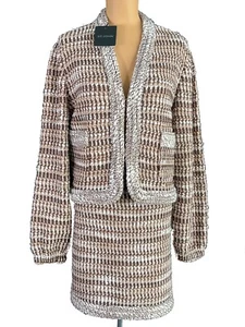 Giacca blazer gonna tuta nuova con etichette St. John maglia cammello texture taglia 18 $2390 - Foto 1 di 12