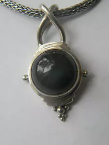 Fine Sarda Sterling Silver Gray Moonstone Bali Pendant & 2.6mm Sarda Woven Chain - Picture 1 of 9