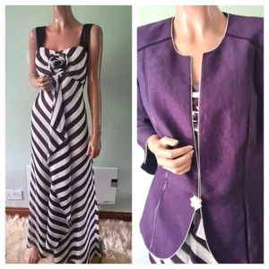 Dry Cleaned Jaques Vert 16 Purple Stripe Special Occasion Maxi Dress & Jacket - Picture 1 of 14