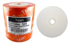 600 Titan CD-R 52X 80Min White Inkjet Print,Metalized Hub,T-5881189 Free Ship - Picture 1 of 1
