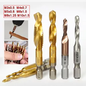 HSS Hex Shank Combination Drill Bit, Thread Tap, Countersink Tap Drill M3-M10 - Picture 1 of 29