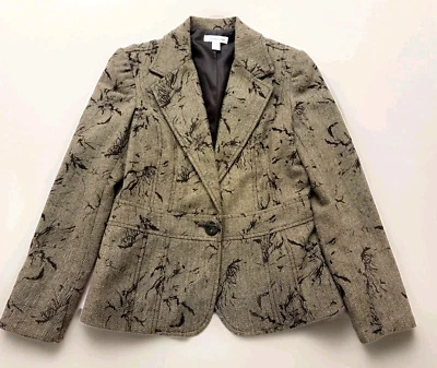 CHAQUETA BLAZER Coldwater Creek Mujer Espiga Tweed Lana Marrón 6 Foto 1 de 4