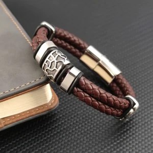Stainless Steel Accessories Double-Layer Leather Bracelet 18.5CM - Picture 1 of 4