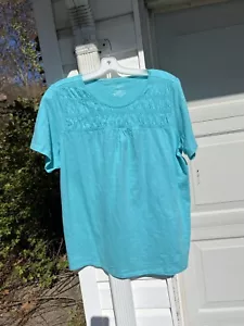 NWT Talbots Pretty Turquoise Blue Smocked Front Short Sleeve Top 2X - Picture 1 of 5