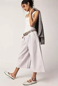 Free People Pantaloni Gaucho Duri Pioggia Vita Alta Gamba Larga Cotone Taglia 2 XS NUOVI - Foto 1 di 6