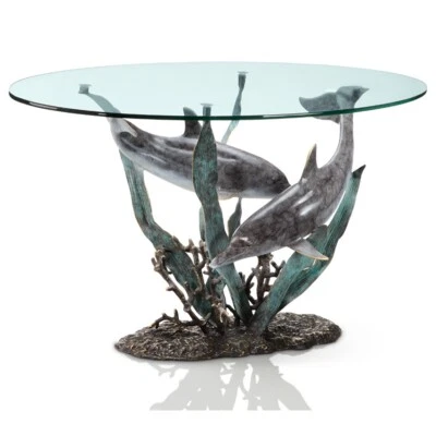 Unique Design Dolphin Duet Coffee Table Brass Glass Home Decorative - Image 1 of 4