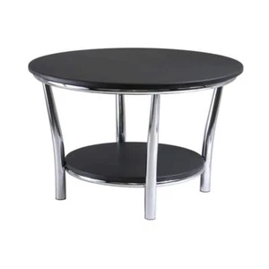 WINSOME WOOD Coffee Table 29.33"x29.33"x19.2" Black/Silver Round Wood w/Shelf - Picture 1 of 8