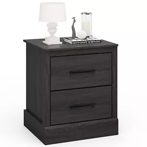 2 Drawer Nightstand Bedside Table Compact Sofa End Table Dark Grey Oak - Picture 1 of 8