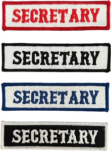 SECRETARY MC MOTORCYCLE BIKER CLUB RANK OFFICER TITLE VEST IRON ON PATCH - Picture 1 of 7