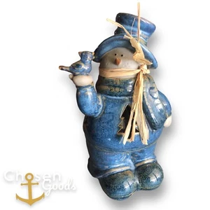 Kirklands Potter's Garden Noel Blue Snowman 8" Candle Holder With Tea Light - Picture 1 of 5