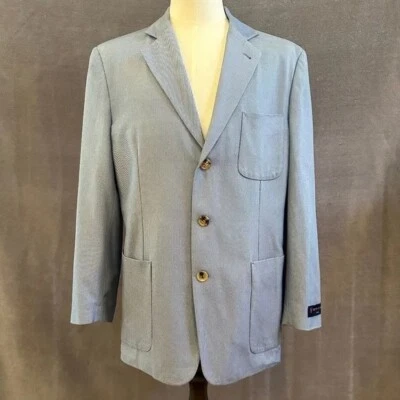 Henry Jacobson blue wool twill 3-button sport coat; Lg. Foto 1 de 4
