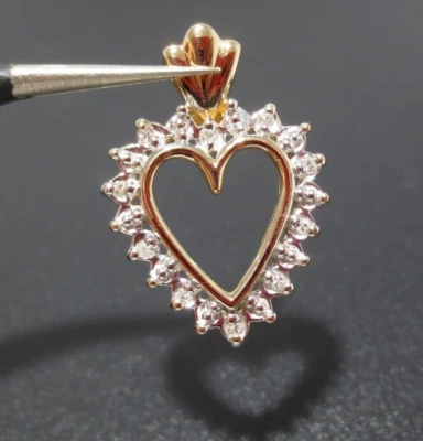 IMPRESIONANTE COLGANTE CORAZÓN RACIMO DIAMANTES ORO 10K 2 TONOS .02 tcw (AI-1514 2.15gr) Foto 1 de 4