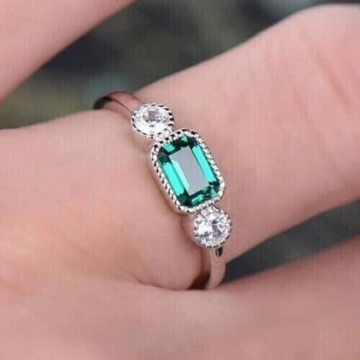 2Ct Emerald Simulated Green Emerald Womens Engagement Ring 14K White Gold Plated - Image 1 of 4