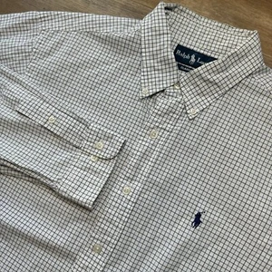 Polo Ralph Lauren L/S Shirt Men's Large White Check OCBD Classic Fit Preppy - Picture 1 of 6