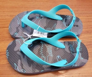 Old Navy Toddler Boys SIZE 11 Dinosaur Print TEAL GRAY Flip Flop Sandals #17121 - Picture 1 of 4