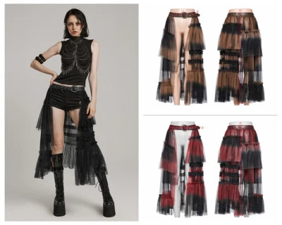Punk Rave Women Gothic Punk Dark Asymmetrical Layered Gradient Sexy Mesh Skirt - Image 1 of 4